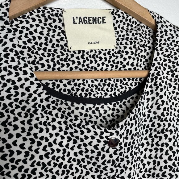 L'agence Button Down Blazer Jacket Blouse Hearts Print Long Sleeves Top Size S - Picture 3 of 10